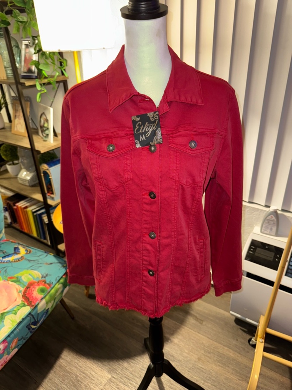 Red Button-Up Denim Jacket